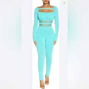 NAKED WARDROBE MESH CUT OUT LONG SLEEVE JUMPSUIT